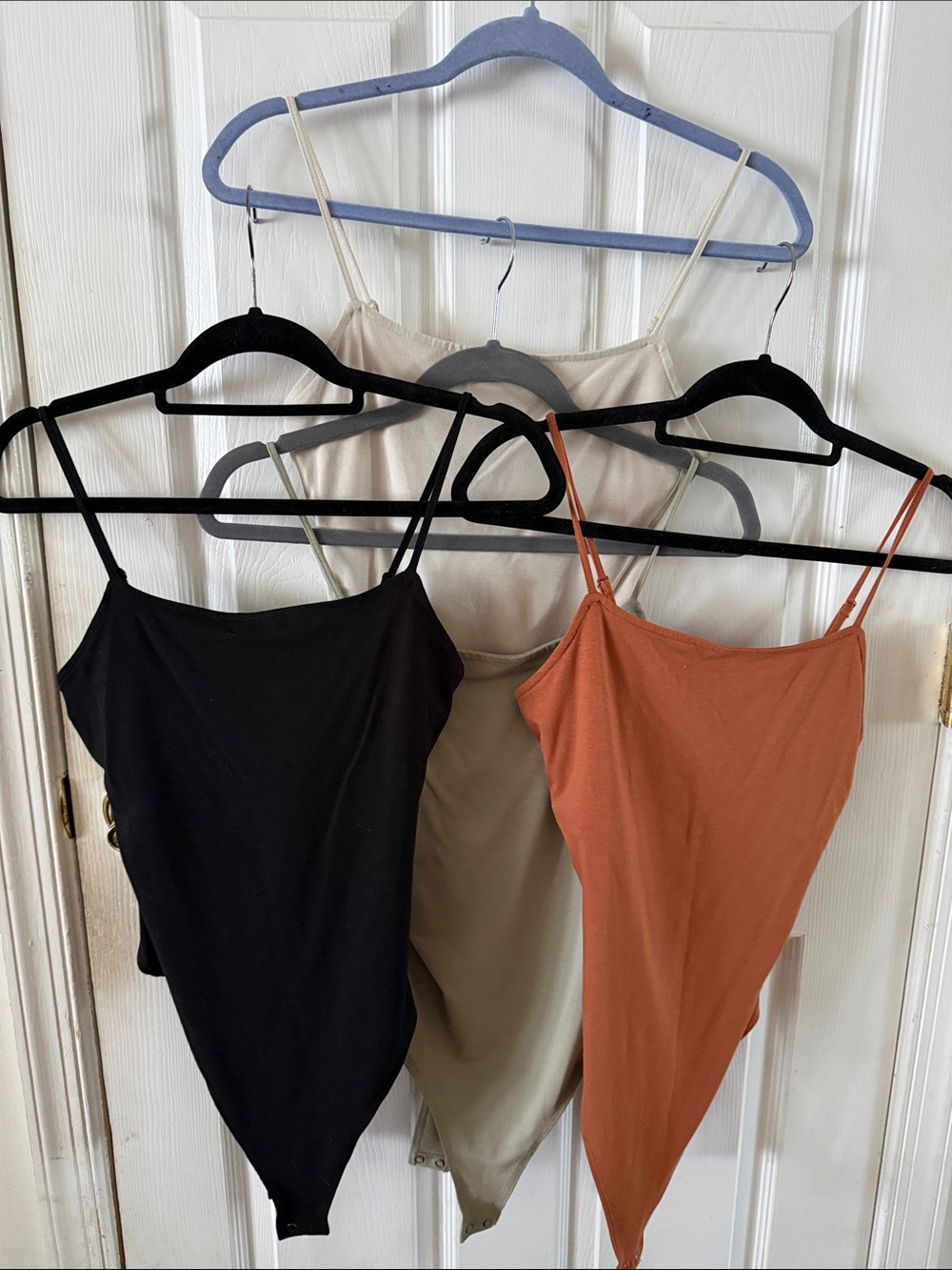 Women’s Scoop Neck Asymmetric Cami Bodysuit - Black, Cream, Rust